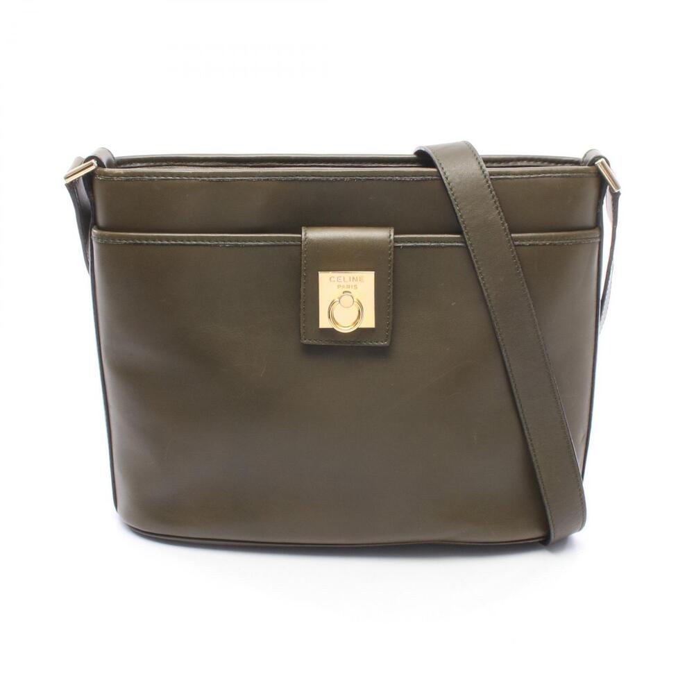 Celine Gancini Shoulder Bag Leather Khaki Green